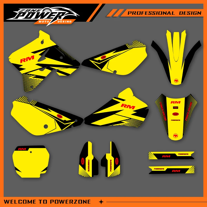 

POWERZONE мотокросс команда графический фон наклейки наборы наклеек для SUZUKI RM85 2001-2018 RM 85cc индивидуальный номер 01