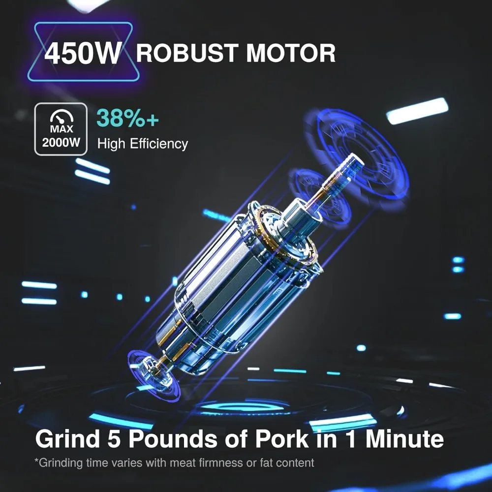 Moedores de carne elétricos para uso doméstico, máquina de enchimento de salsicha máxima de 2000W, moedor de carne de cozinha resistente com 3 placas de moagem