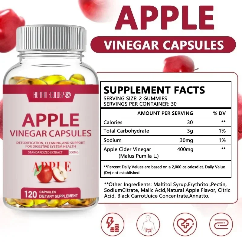 Cápsulas de vinagre de sidra de maçã Minch máx. 400 mg cru natural com suplemento de vitamina C de desintoxicação de pimenta de gengibre e cayenne de canela