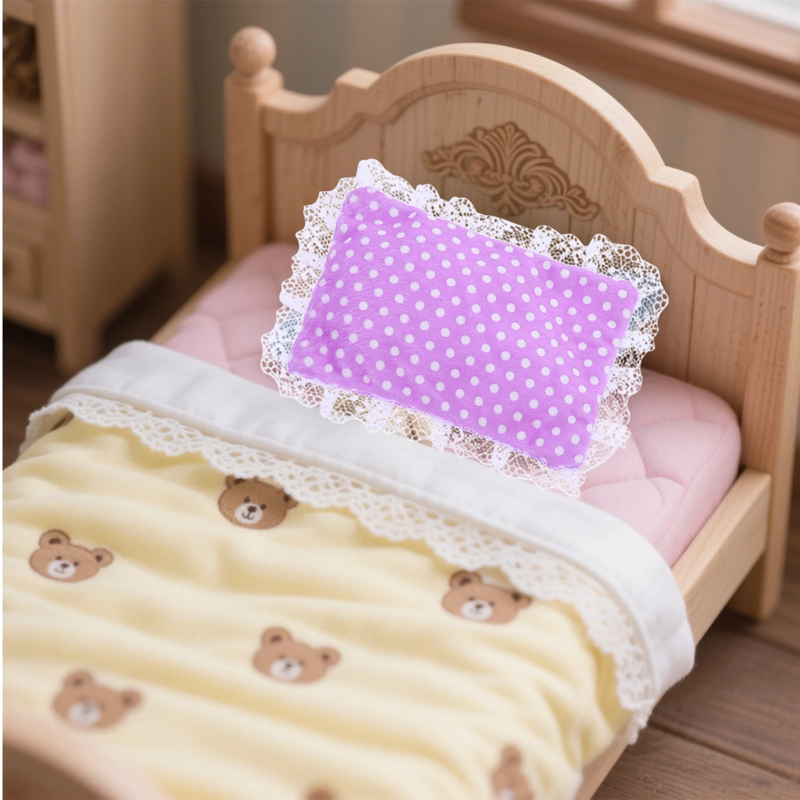 

House Bedding Set Mini Props Miniature Pillow Quilt Dollhouse Decor Blanket Cloth