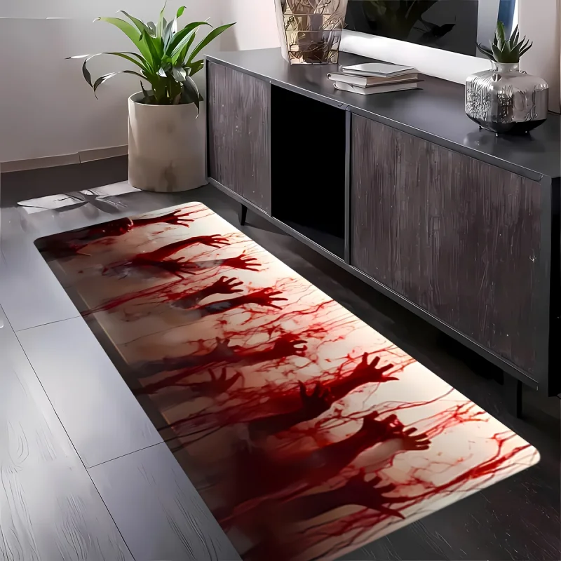 VIKAMA Halloween Bloody Handprint Runners Rug Anti-Slip Washable Hallway Floor Mat Kitchen Bedroom Rug Home Decoration