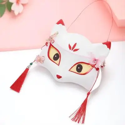 

Fox Shape Halloween Half Face Masquerade Party Costume For Adults White Japanese Style Cosplay Plastic Animal Design Decorative