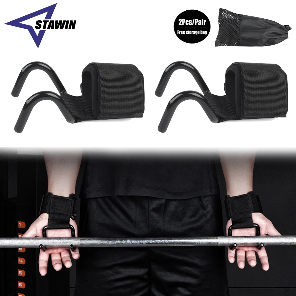 2Pcs Weight Lifting Hook Grips with Wrist Wraps Hand-Bar Wrist Strap Gym Fitness Hook Weight Strap Pull-Ups Power Lifting Gloves