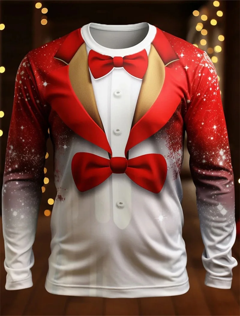 

Mens Long Sleeve Tshirts 3D Print Christmas Snowflake Pattern Suit Tee Shirts Tops Streetwear Mens Crew Neck Plus Size T Shirt