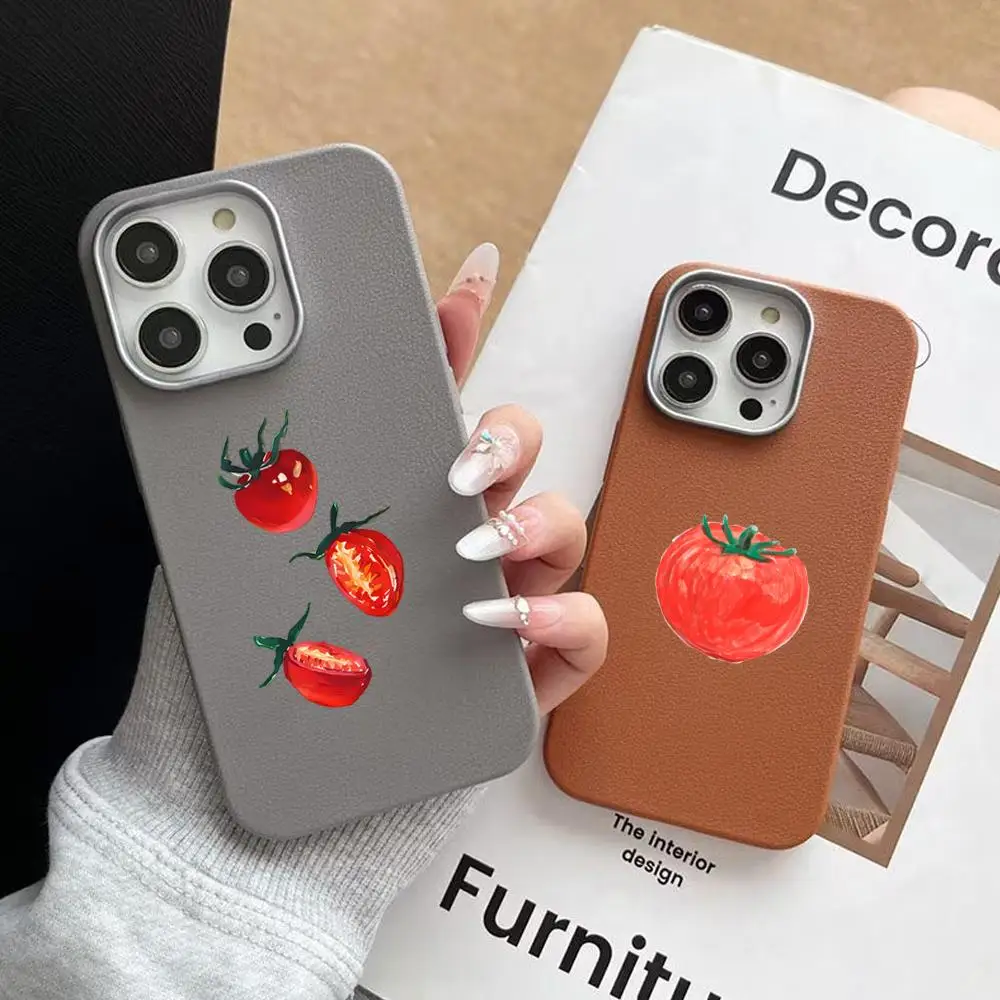 Capa de Celular Minimalista com Estampa de Tomate para iPhone 17 Air 16 15 14 13 12 11 Pro Max 17 Air X XS HYBXAXC Capa Macia à Prova de Choque
