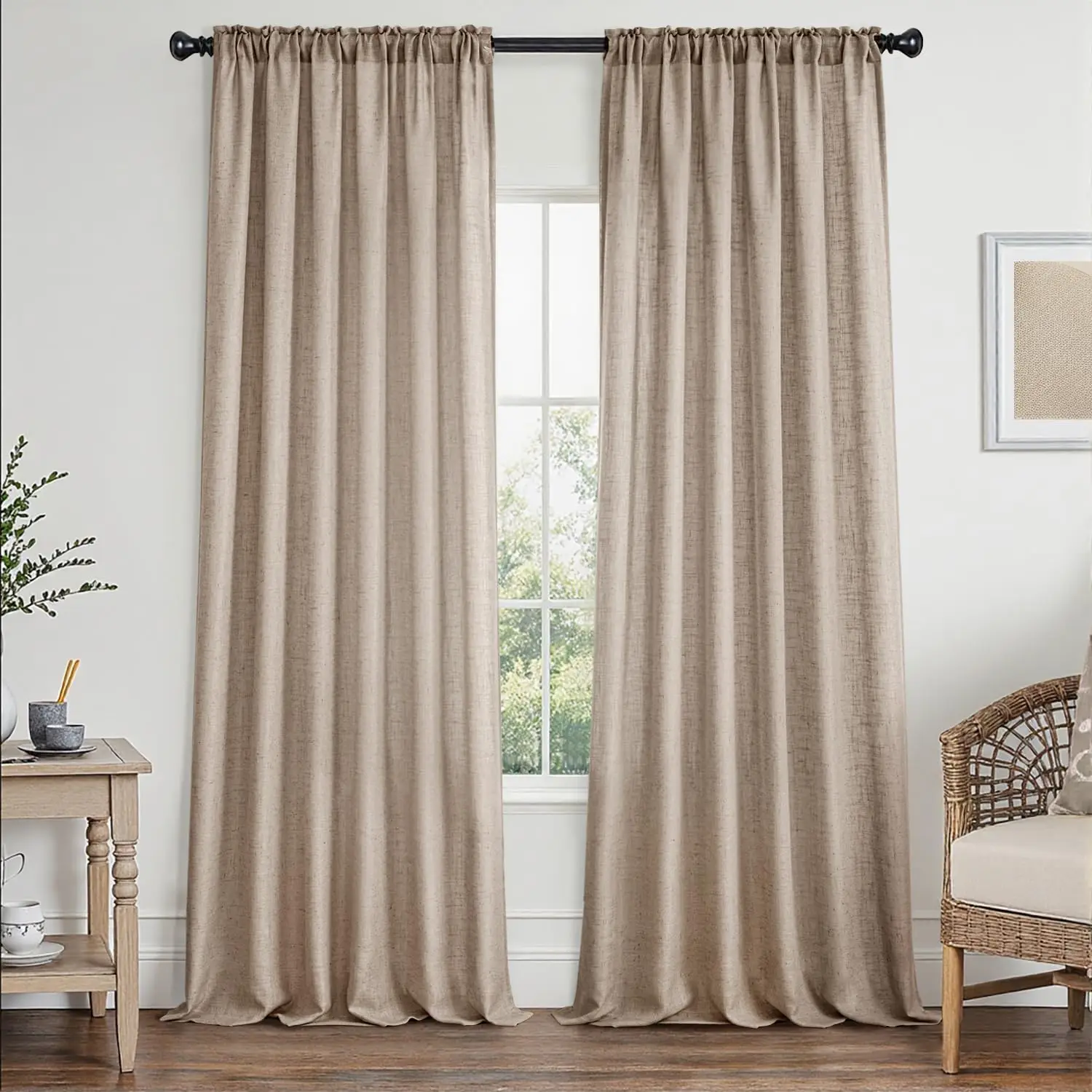 

Taupe Linen Curtains 84 Inch Length 2 Panels Set for Living Room Bedroom Tan Semi Sheer Light Filtering Farmhouse Rod Po
