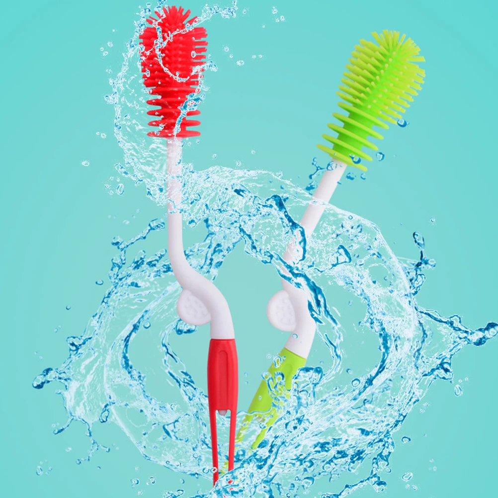 

Quick Drying Bottle Brush Cleaning Tool 360 Degree Rotary Handle Food Grade Silicone Cup Scrubber Multifunctional Kitchen