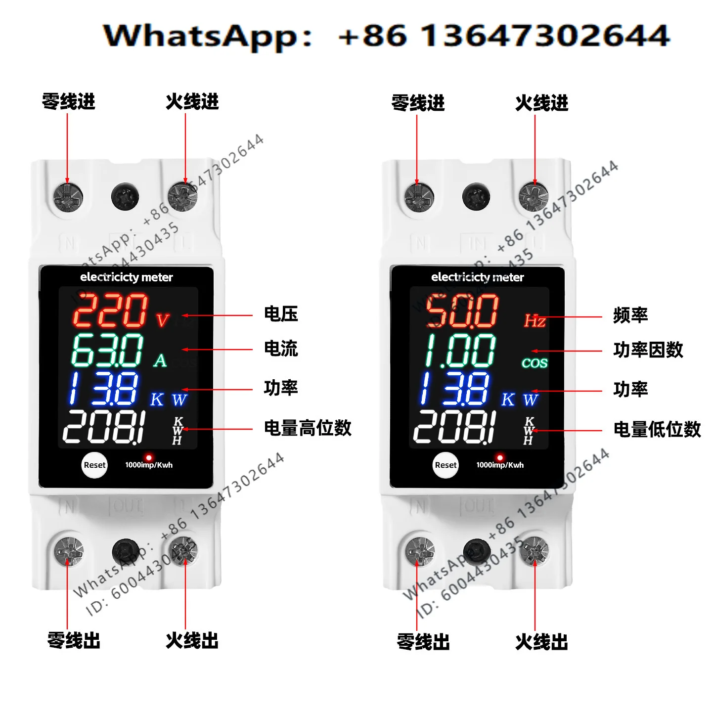 1PCS, ZS-6035VAKW multifunctional digital voltage dial indicator, current, power factor power meter, AC30-400V