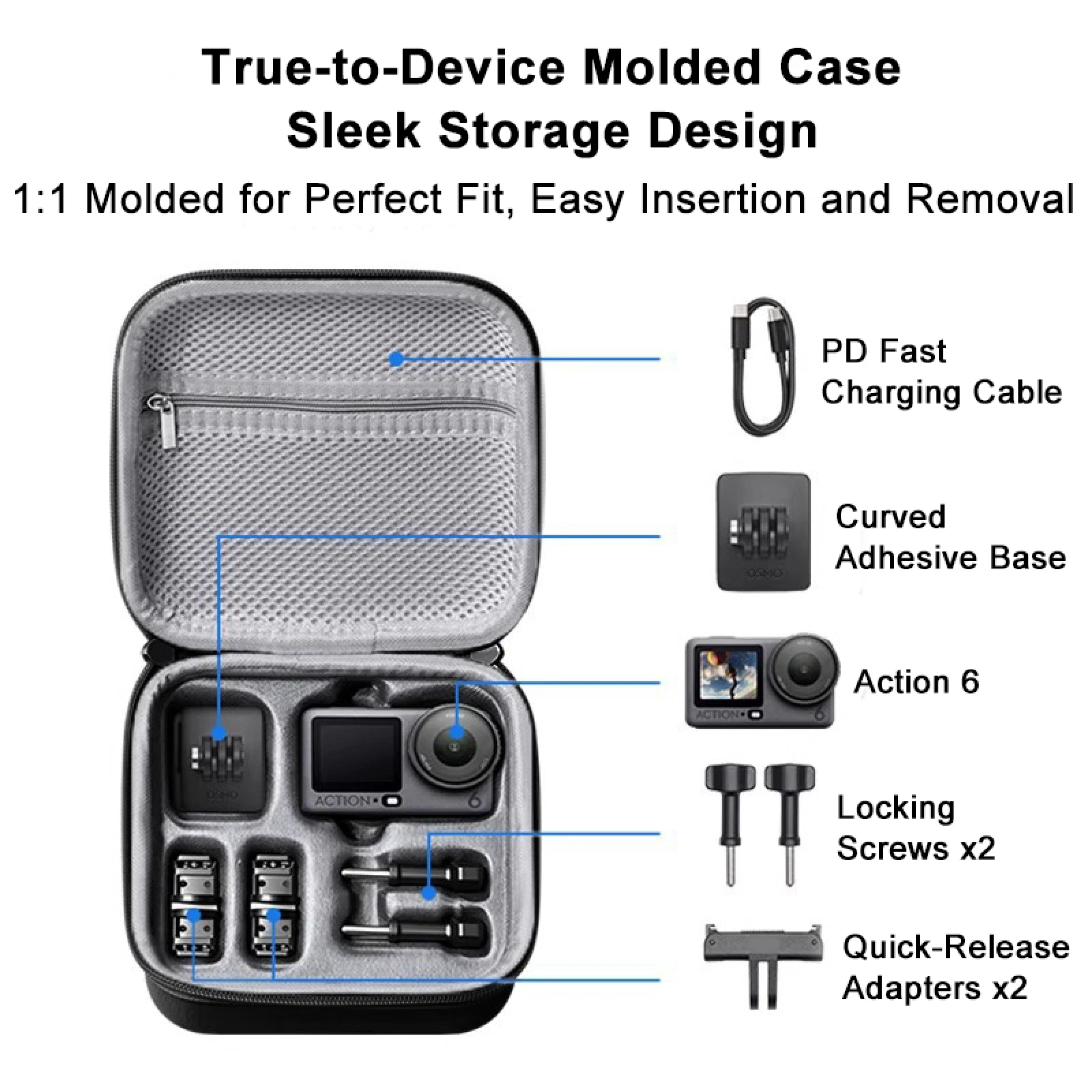 

Carrying Case for DJI Osmo action 6 PU + Lycra Splashproof Organizer Bag Protective Cover Storage Bag Protection Accessories