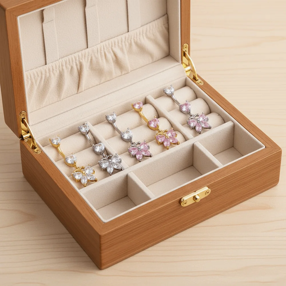 Elegant Butterfly Belly Button Rings Zircon Heart Shape Navel Piercing Rings Curved Barbell Delicate Belly Clicked Piercing