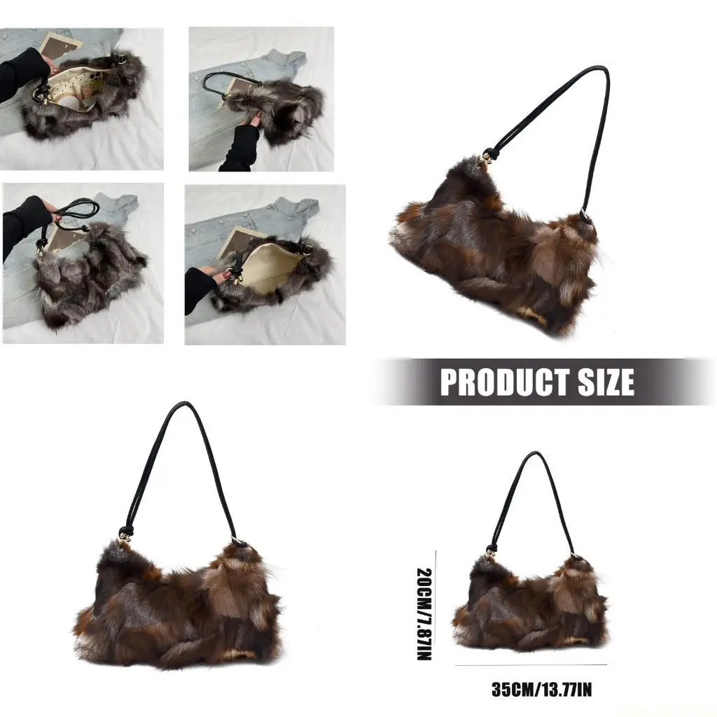 

X90D Женская текстурированная сумка подмышки из искусственного меха с длинным ворсом, повседневная вечерняя сумка