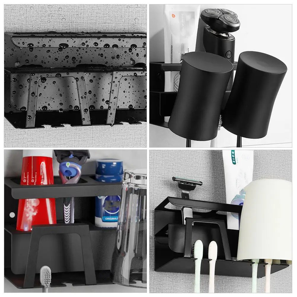 

1Pcs Premium Stainless Steel Wall Mounted Toothbrush Rack Toothpaste Gargle Cup Holder No Drilling Free Punching Bathroom