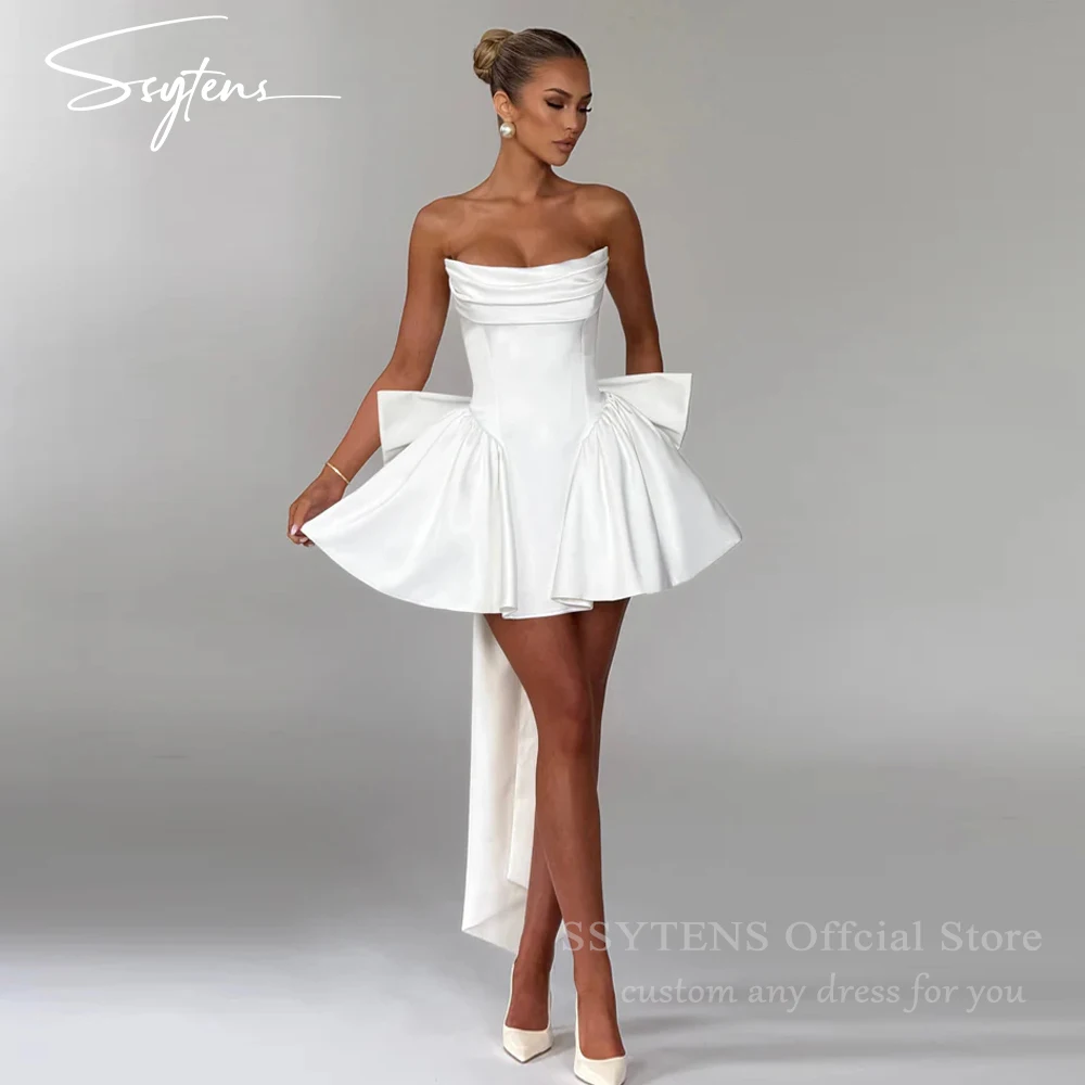 SSYTENS Sexy Mini Wedding Party Dresses Strapless Short A Line Ivory Lace Up Back Vestidos Para Mujer Bridal Gowns Customized