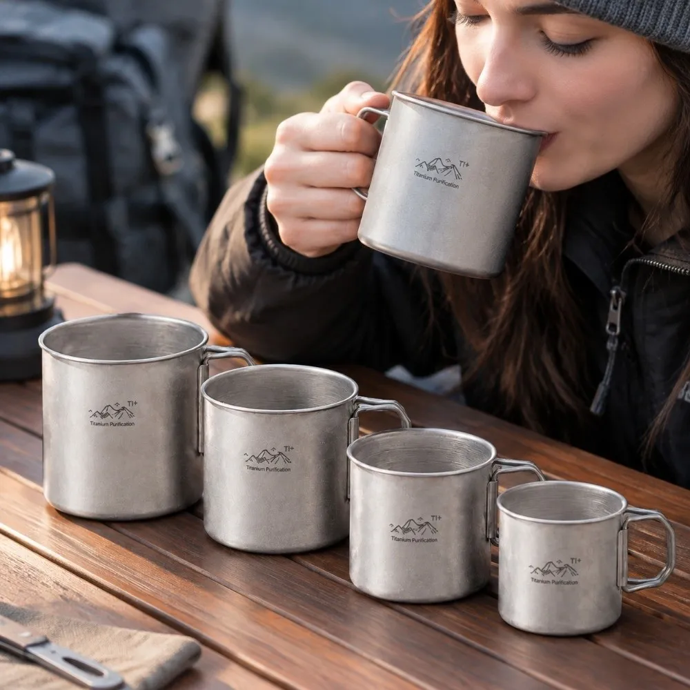 Titanium Purification Titanium Alloy Folding Water Cup 250/300/400/600ml Grey Outdoor Picnic Specific Antibacterial Portable