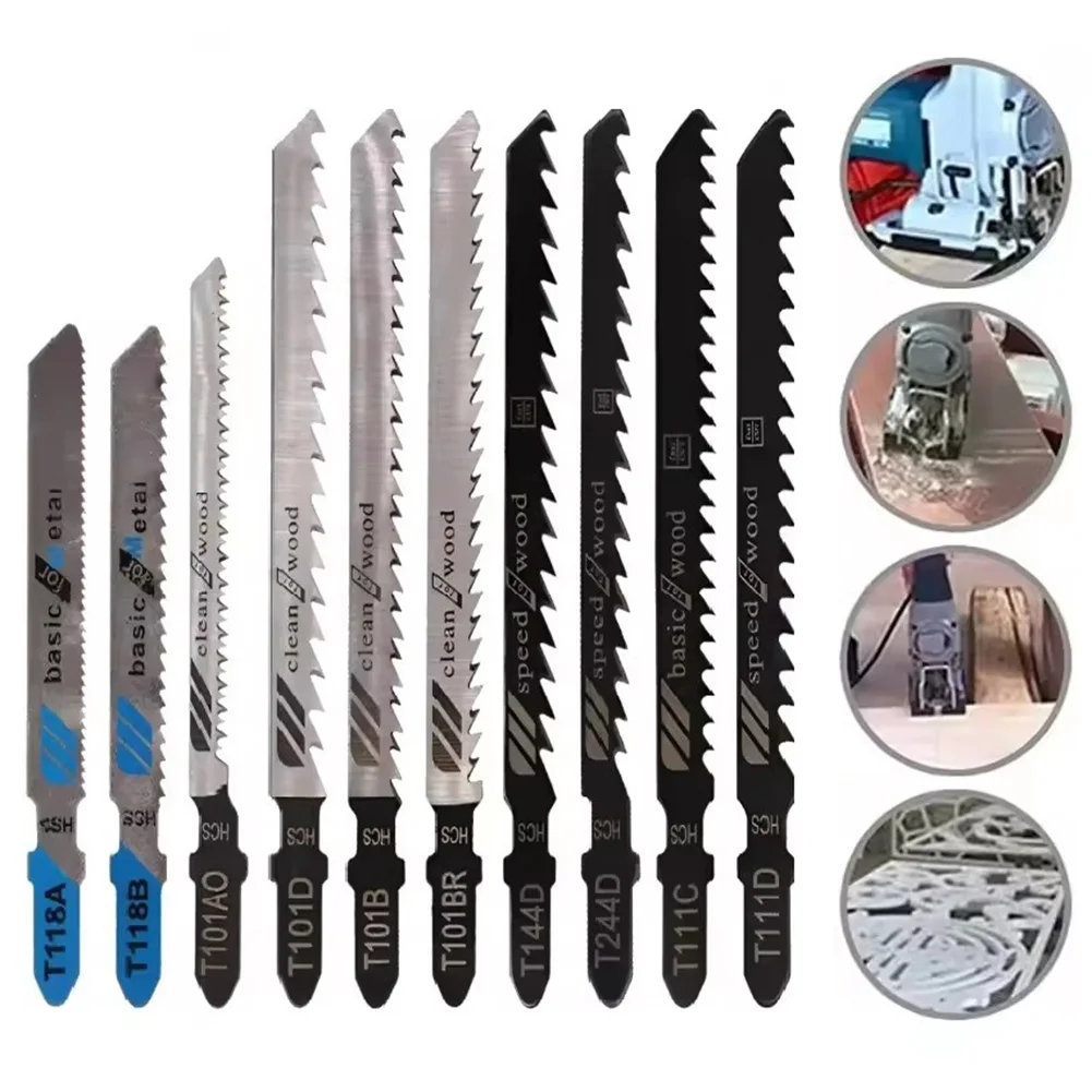 10pcs T-Shank Jig Saw Blades High Carbon Steel Fine And Coarse Teeth For Woodworking Metal Plastic For Bosch Jigsaws