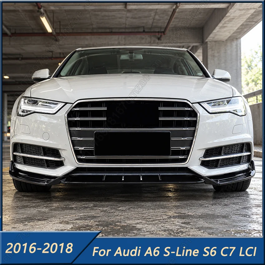 For Audi A6 S-Line S6 C7 Facelift Saloon Avant 2016-2018 Front Lip Spoiler ABS Bumper Splitter Modification Body Kit