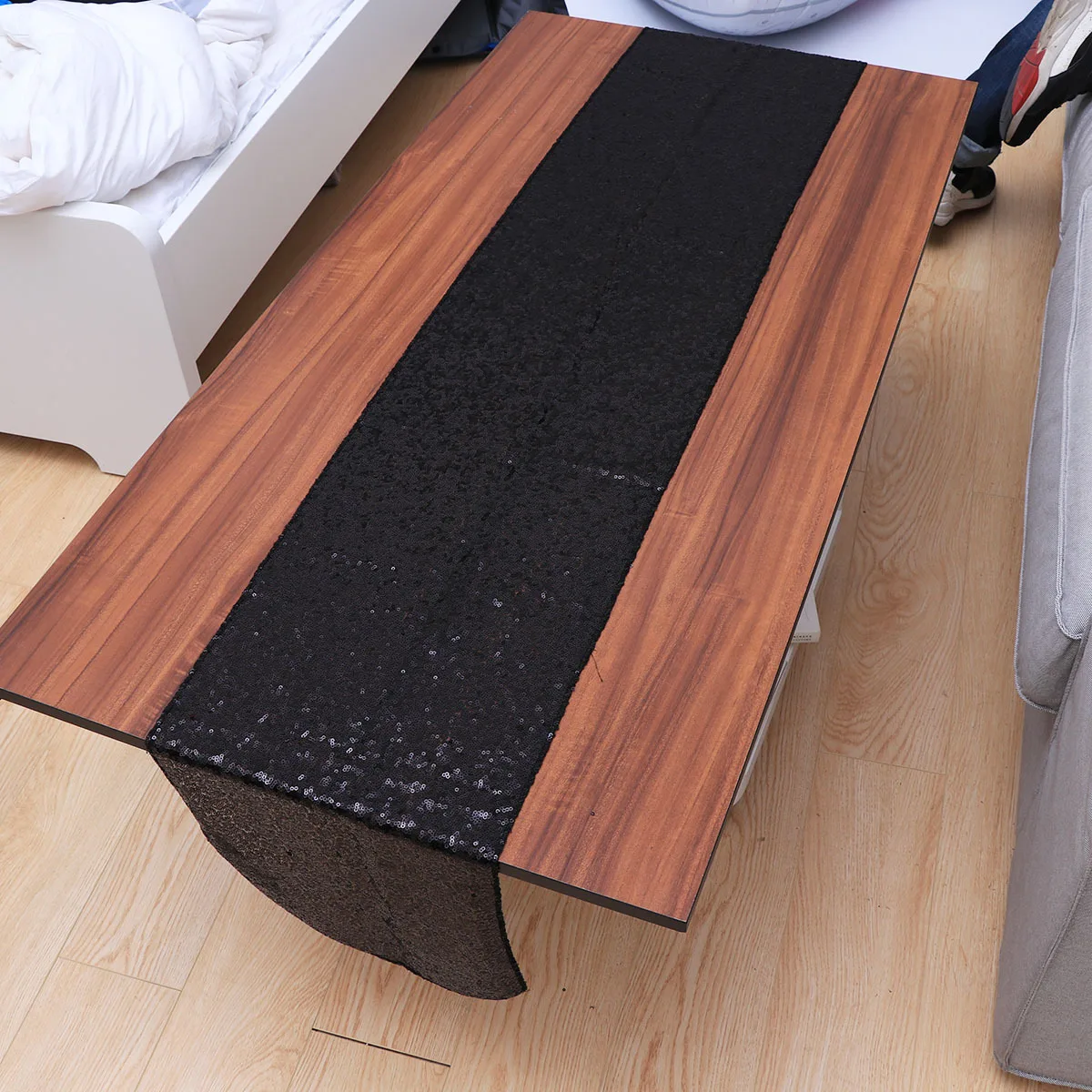 

Black Sequin Table Runner Rectangular Tear Resistant Glitter Overlay for Wedding Birthday Party Christmas Table Decor
