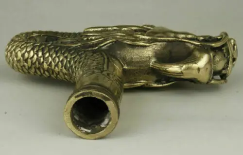 Chinese Brass Copper Hand carved Cane Walking Stick Head Handle Dragon Statue
