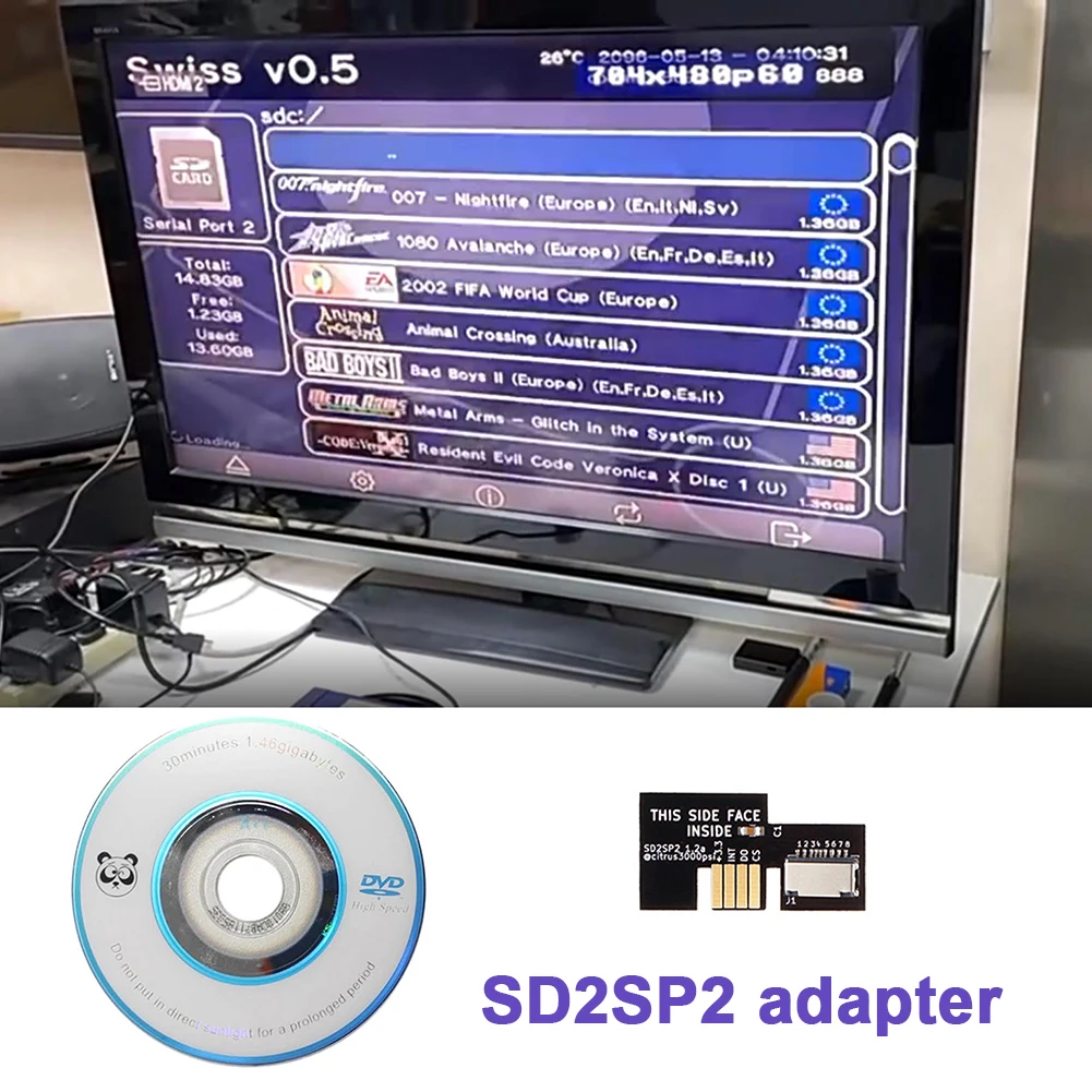 For Nintend Gamecube NTSC SD2SP2 Adapter TF Card Reader Replacement + Swiss Boot Disc Mini DVD for Gamecube NTSC-U/NTSC-J/PAL