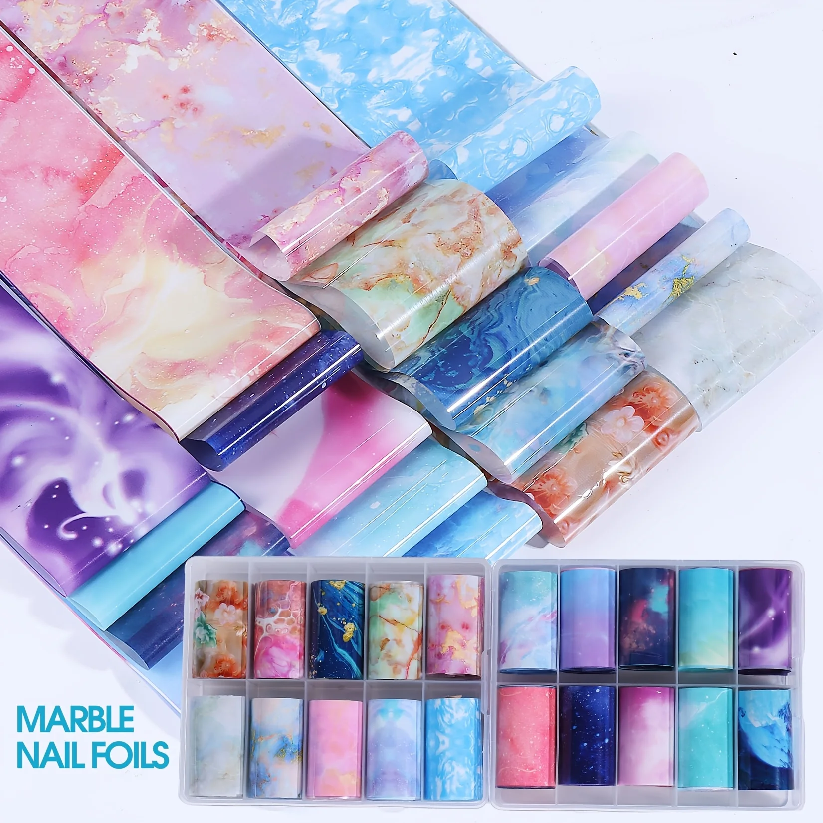 20 Pieces of Bagged Marble Starry Sky Nail Art Transfer Stickers Holographic Marble Pattern Flower Nail Stickers DIY Gradient Starry Sky Paper Nail Transfer Foil Stickers