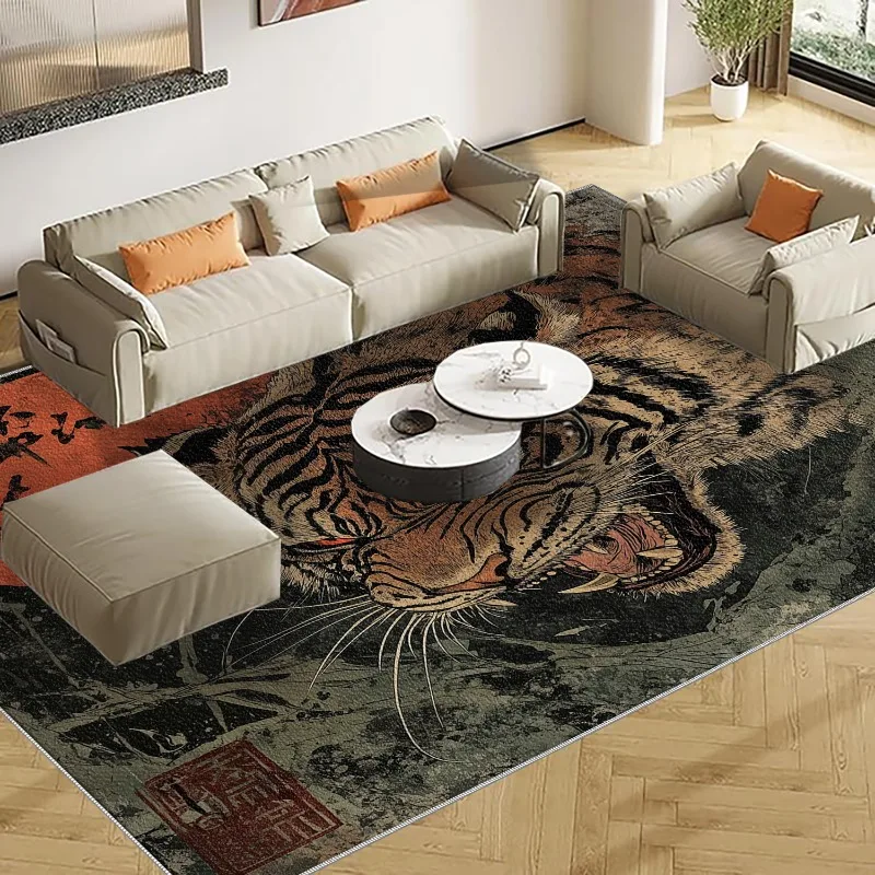 1‑Piece Chinese‑Style Tiger Design Decor Rug, Lightweight Washable Easy‑to‑Maintain Floor Mat for Summer & Autumn