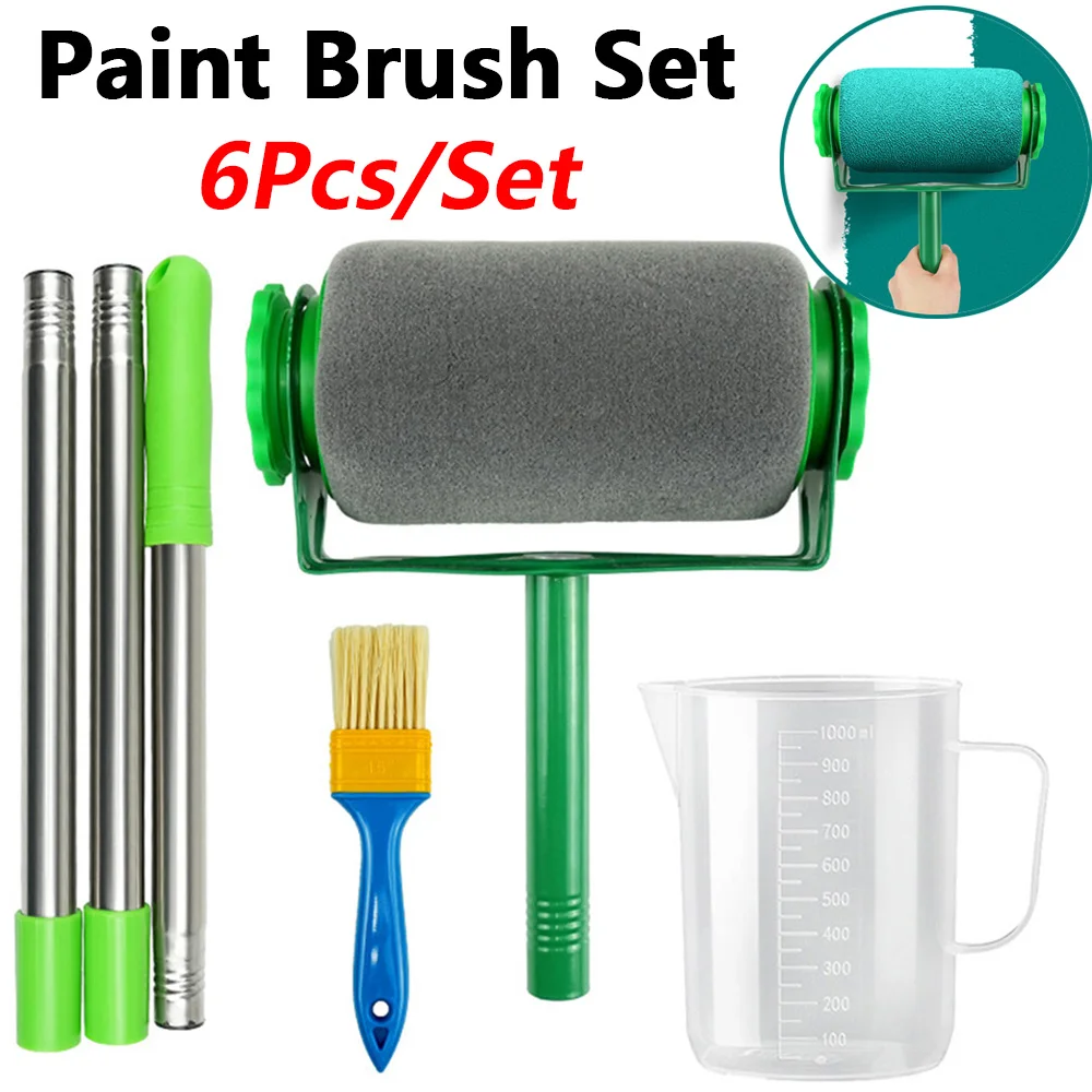 

6pc/Set Paint Brush Set Roller Corner Brushes Household Use Wall Paint Decorative DIY Painting Brushes Easy to Use Handle Tools