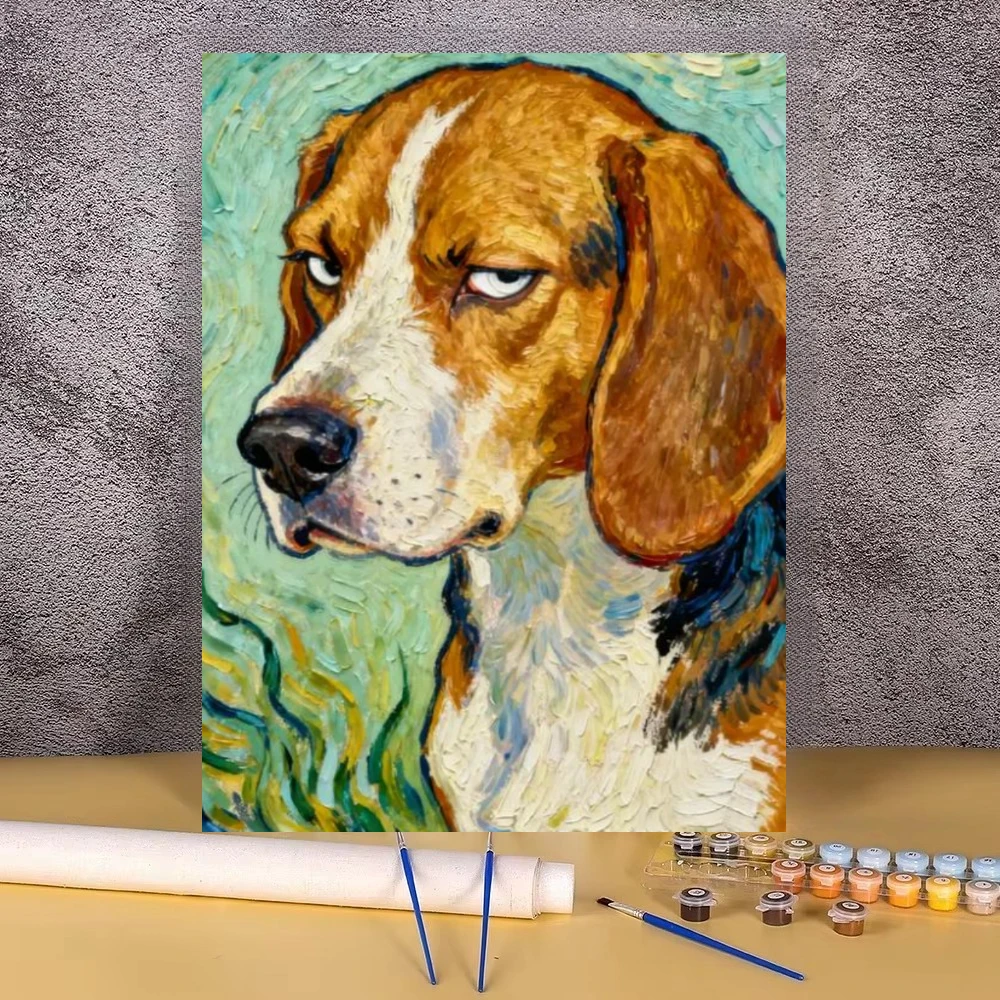Dog Portrait Sassy Expression Oil Painting By Number Wall Decor for Game Room or Living Room Gift Unframed