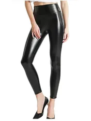Women's Pleather Leggings Sexy High Waist Lace Up Pu Leather Leggings Pants Butt Lifting Black Stretchy