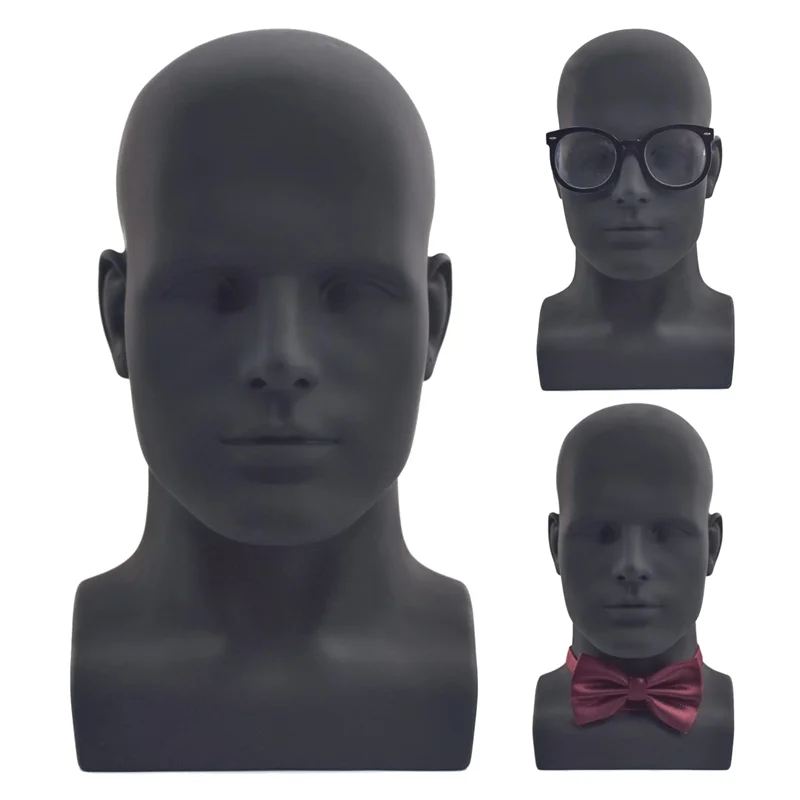 Male Mannequin Head Professional Manikin Head for Display Wigs Hats Headphone Display Stand (Matte Black)