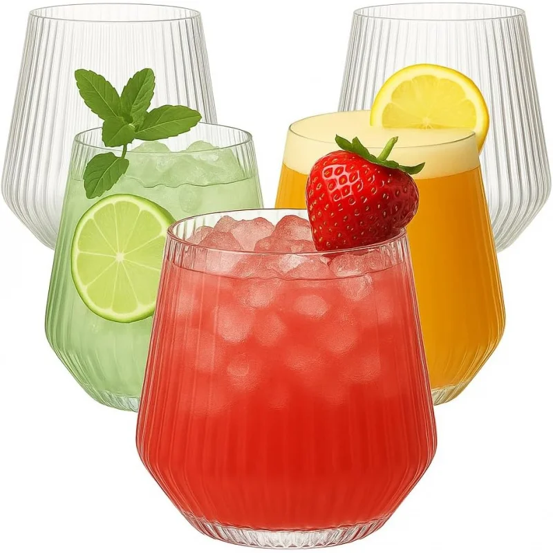 

Stemless Plastic Wine Champagne Whiskey Glasses Elegant Durable Disposable Indoor Outdoor Ideal for Home, Office, Bars, Wedding,