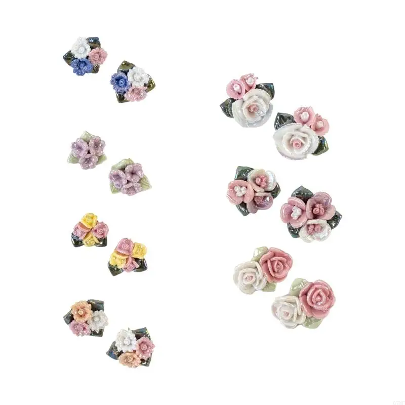 

G7NC Delicate Porcelain Flower Studs Earrings Portable Accessory for Women Vibranting Ceramic Rose Jewelry Stylish Outfits