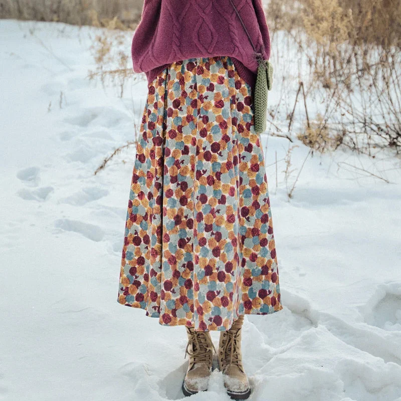 Saia retrô de veludo cotelê feminina, comprimento médio, cintura alta, suéter, balanço grande, roupas de inverno, Y2K