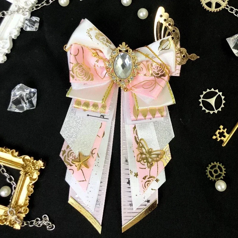 Lolita bowtie feminino high-end luxo broche cosplay anime rpg conjunto camisa vestido acessórios colar artesanal flores