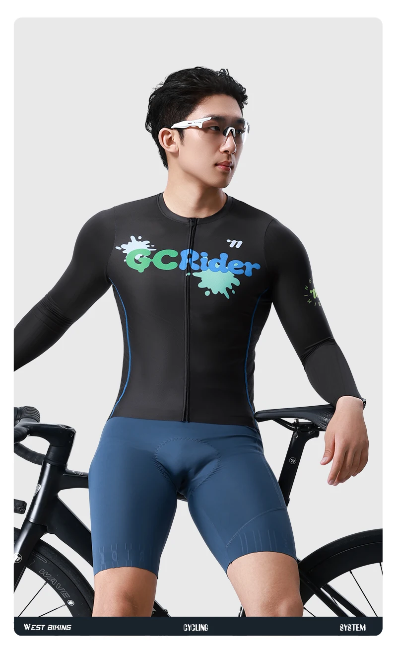 WEST BIKING Herren Fahrradtrikot Langarm Schnelltrocknend Atmungsaktiv Reflektierender Aufdruck Slim Fit Fahrradshirt Rennbekleidung Oberteil – Detail 16
