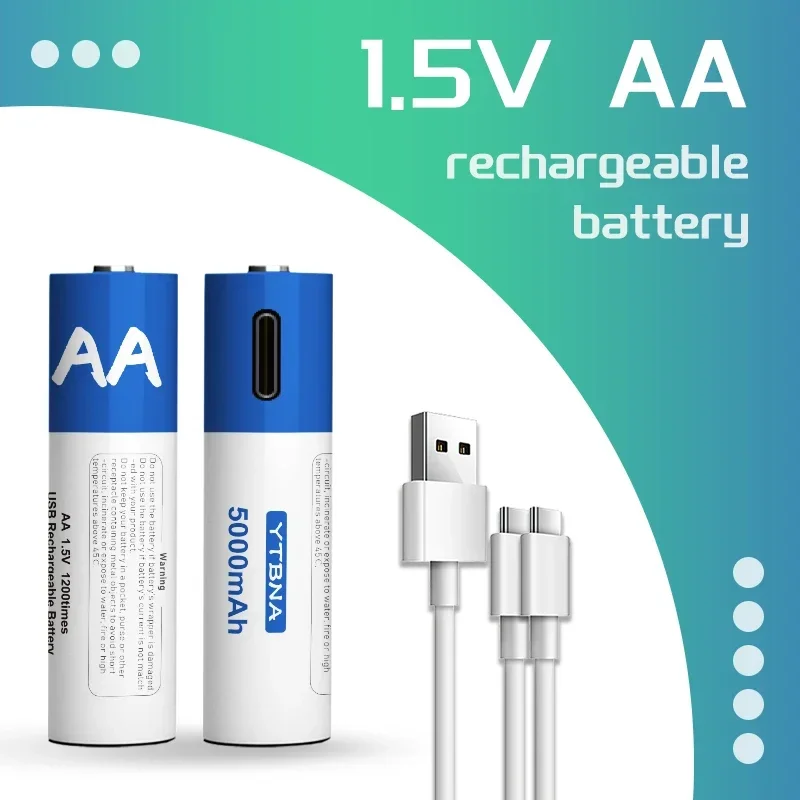 1.5V AA 5000mAh Rechargeable Li-ion Battery For Remote Control Mouse Small Fan Electric Toy Batteries USB Type-C Cable