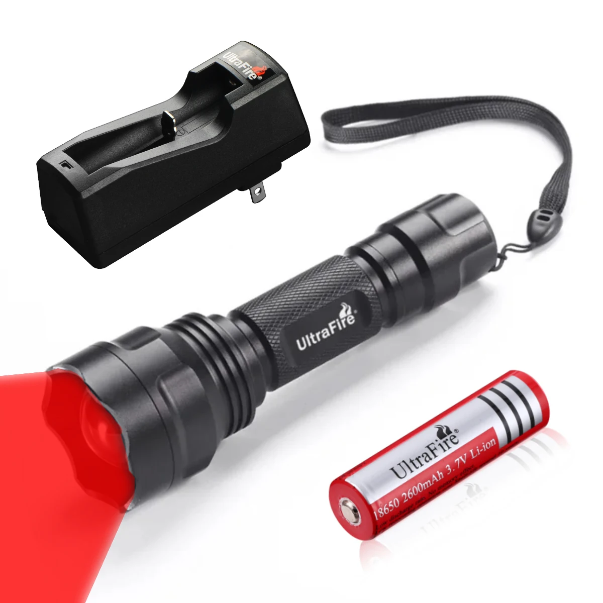 UltraFire UF-1505R Red Hunting Flashlight LED 630nm Zoomable Torch 1 Mode Outdoor Hog Predator Varmint Lantern with Attack Head