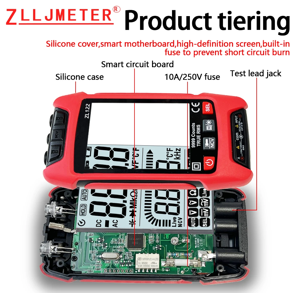 ZLLJMETER cyfrowy tranzystor multimetru Smart Testers 9999 zlicza True RMS automatyczny opór elektryczny miernik pojemności Temp.