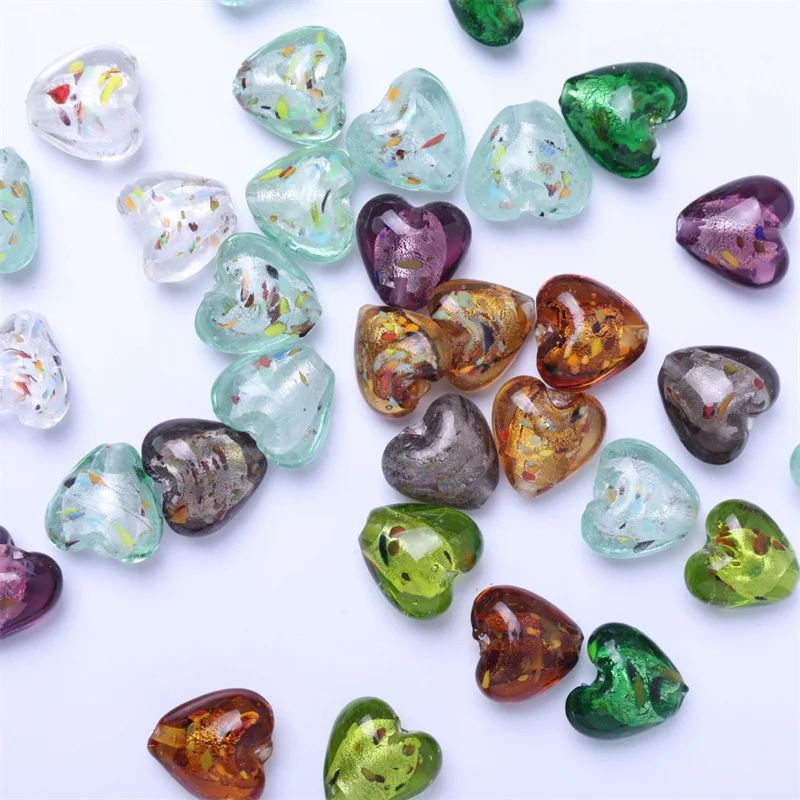 

Wholesale 50pcs/lot color print cartoon hearts shape glass straight hole beads diy jewelry garment accessory
