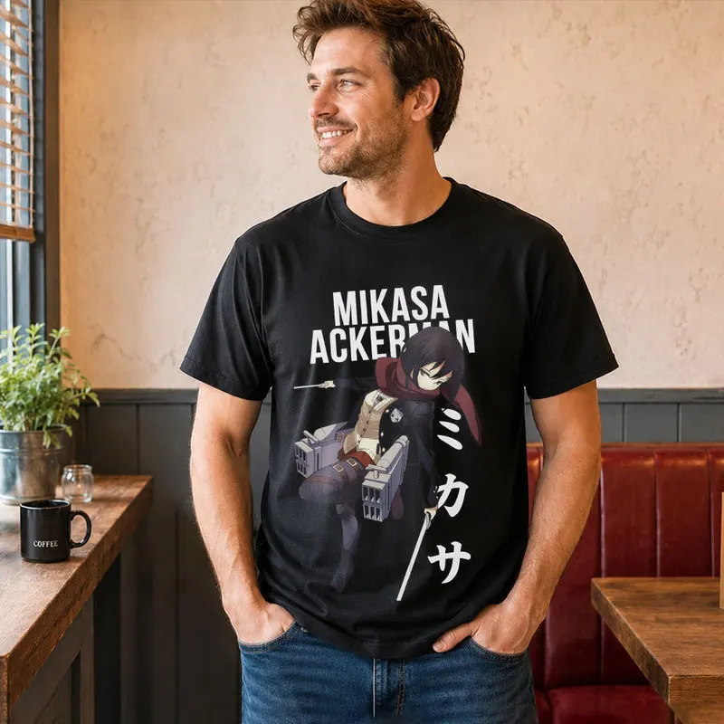 Mikasa Ackerman Attack on Titan Anime T Shirt, 0809 Manga Casual Streetwear, Unisex Short Sleeve Graphic Tee for Fans