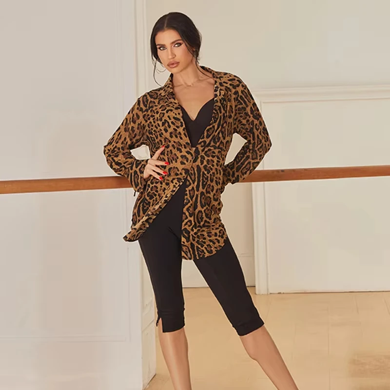 zym Abito da ballo latino abito latino leopardo nero Abito da tango Rumba ChaCha con frange abiti latini donna con taglio posteriore 25080