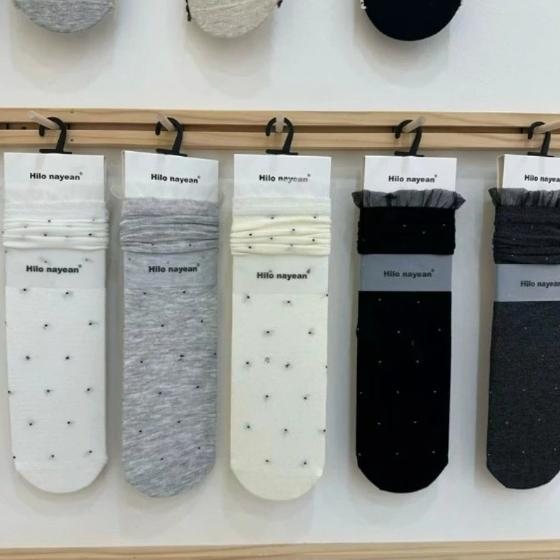 

5 пар кружевных простых удобных кружевных носков для женщин, весна-лето, тонкие универсальные повседневные носки средней длины