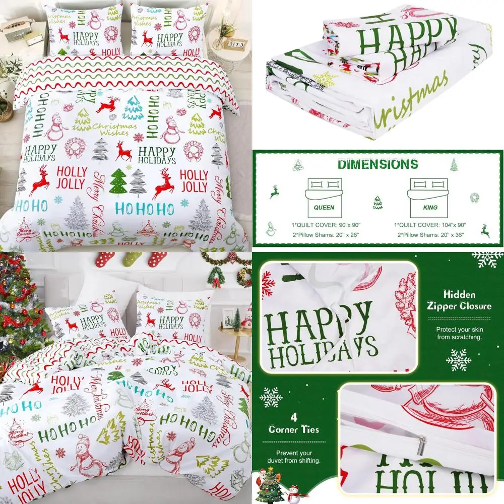 

King Size Snowman Christmas Duvet Cover Set with Holly & Jolly Theme, Zippered Closure, 104x90 inches, Includes 2 Pillowcases