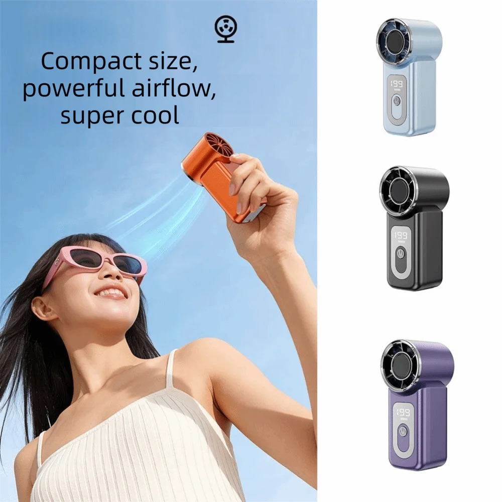 High Speed Handheld Turbo Fan 199 Adjustable Gears LED Display Mini Fan Adjustable Speeds USB Rechargeable Small Electric Fan