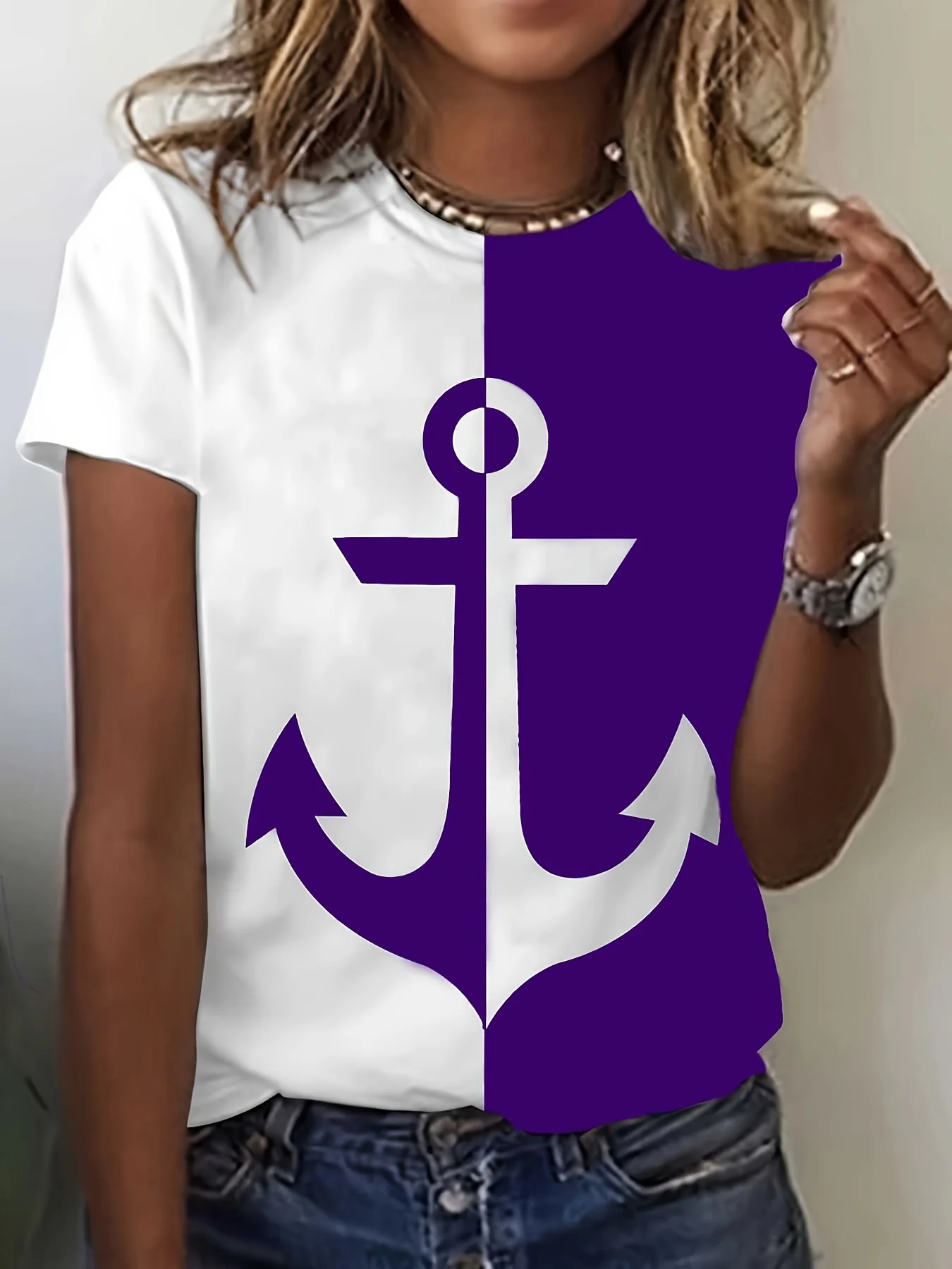 Fashion Summer Anchor 3D Print T-shirts Women Streetwear Casual Harajuku Y2k Short Sleeve T Shirt O-neck Tees Tops Clothing