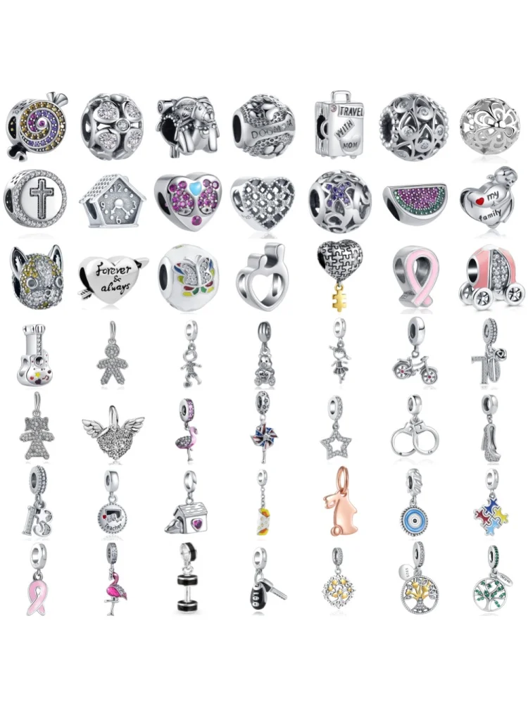 AliExpress NONE Hot Selling 925 Silver Car Key Watermelon Alarm Clock Bicycle Pendant Fit European Bracelets DIY Women's Charm Jewelry Gifts