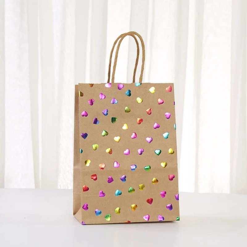 6/12 Stück Regenbogen-Folien-Geschenktüten aus Kraftpapier mit Griffen, Partytüten für Geburtstagsgeschenke, Süßigkeiten und kleine Geschenke – Detail 5