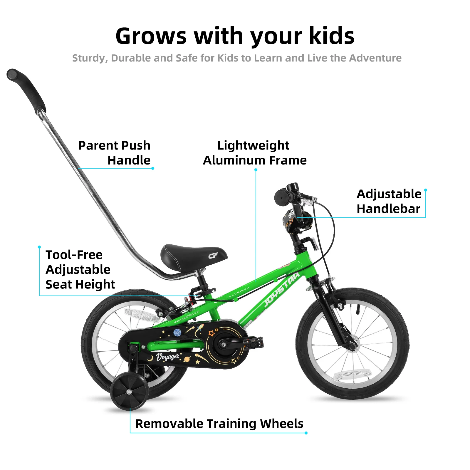 YSTAR-Vélo léger avec cadre en alliage d'aluminium pour enfants, vélo vert pour enfants, chaîne pour garçons et filles, 14 po, 18 po, 20 po, 3 à 12 ans