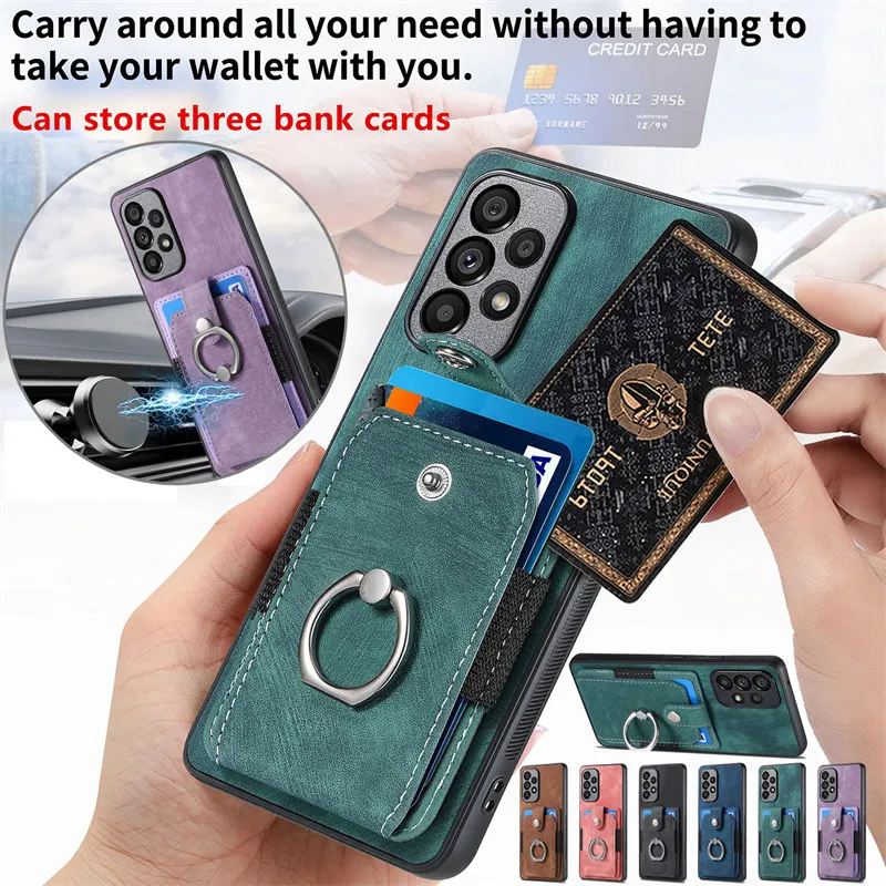 Magnetic Car Holder Leather Case For Samsung A13 A23 A33 A53 A13 A34 A54 A12 A22 A32 A52 A31 A51 A50 Wallet Card Slot Ring Cover