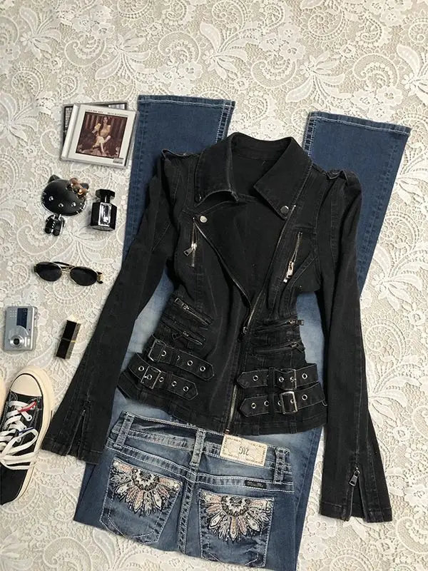 Goth Dames Jassen Moto & Biker Y2k Jaren 2000 High Street Jas Punk Vintage Esthetische Harajuku Capuchon Zip Winter Sweatshirts Mode