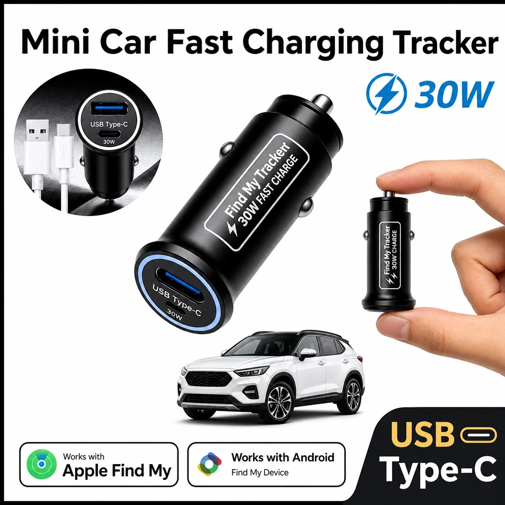 Universal 2-in-1 Dual-System Car Charger & Hidden GPS Tracker - Compatible with Apple Find My & Google Find My Device